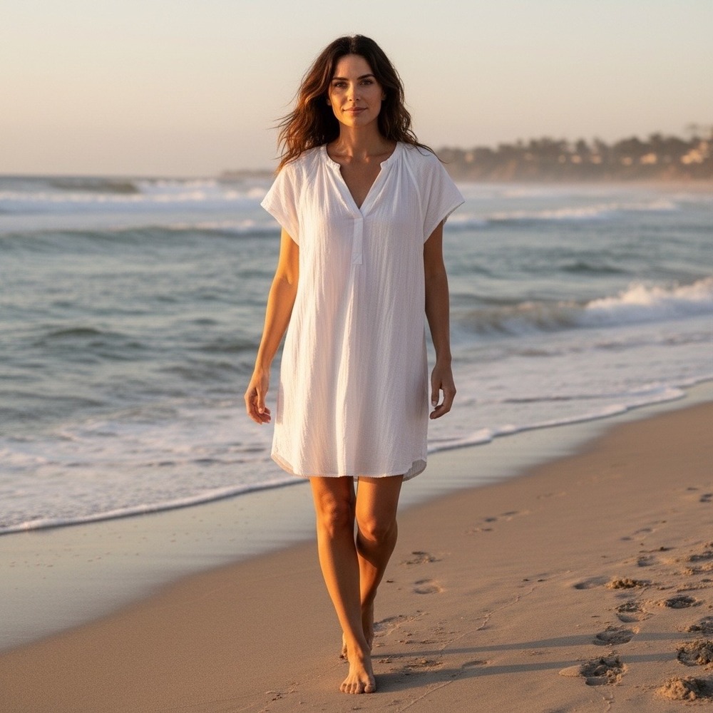 Universal Thread Tunic Dress Womens Large White Cotton Double Gauze Shift Pocket